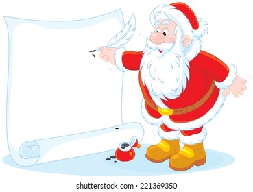 Santa Claus writing a holiday ad