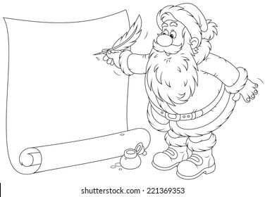 Santa Claus writing a holiday ad