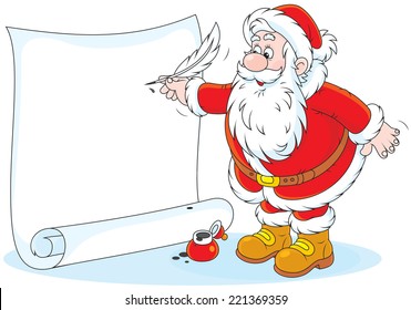 Santa Claus writing a holiday ad