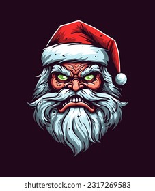 santa claus zombie  head hand drawn logo design illustration