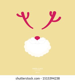 Santa clause beard reindeer vector illustrate minimal design Christmas for web post card billboards book gift billboard color background.