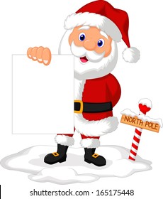 Santa clause cartoon holding blank sign