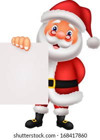 Santa clause cartoon holding blank sign