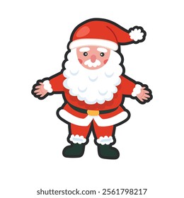 Santa Clause character with outline flat vector design