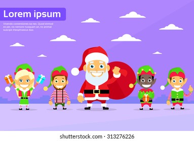 Santa Clause Christmas Elf Cartoon Character Flat Vector Illustration