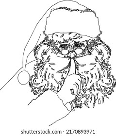 Santa clause, christmas hat and beards line art vector illustration