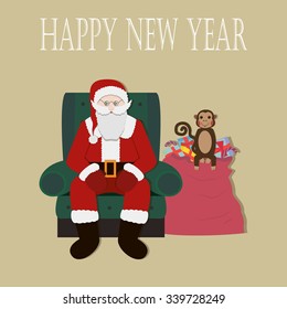 Santa Clause Christmas Monkey Cartoon Character Flat Vector Illustration