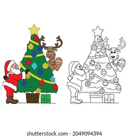 Santa Cláusula y ciervo con árbol de Navidad