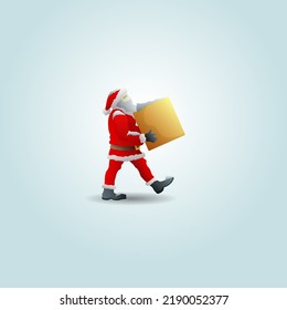 Santa Clause delivers a gift box on Christmas day. Hand drawn vector illustration.