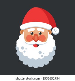 Santa Clause face with beard and hat. Cartoon Christmas character illustration