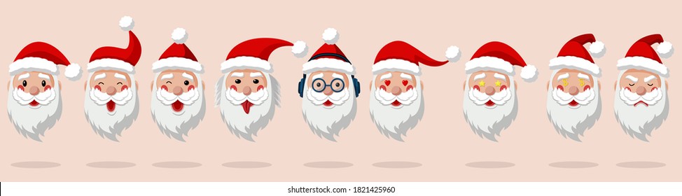 Santa Clause face with beard and hat. Father Frost head cartoon character illustration. isolated on white background. Cute Christmas symbol.