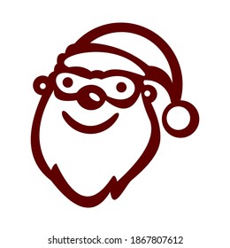 Santa Clause face with beard and hat. Cartoon Christmas character illustration isolated on white background. Cute Father Frost