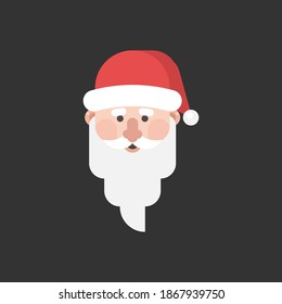 Santa Clause face with beard and hat. Cartoon Christmas character vector illustration, isolated on background