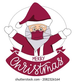 Santa Clause with Face Mask Merry Christmas wishes Vector art of Santa Cute Minimal Art with Covid-19 X' mass  