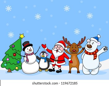 Santa clause and friends waving