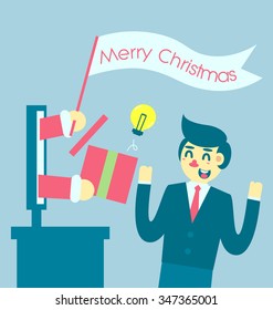 Santa clause give a gift to businessman