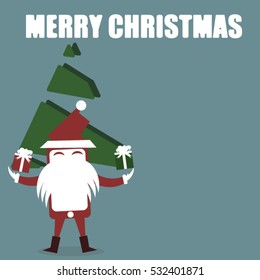 Santa clause giving gift boxes on Christmas tree background,flat vector design