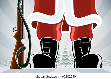 Santa Clause with gun at the forest background