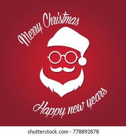Santa clause with hat beard and glasses vector illustration, Christmas hipster poster for party, mask santa clause, face santa, santa hipster claus. vector merry christmas design silhouette, clip art