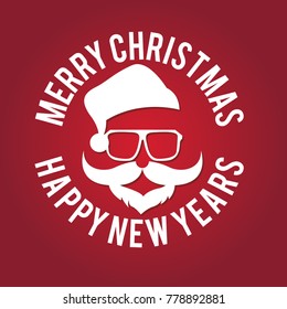 Santa clause with hat beard and glasses vector illustration, Christmas hipster poster for party, mask santa clause, face santa, santa hipster claus. vector merry christmas design silhouette, clip art