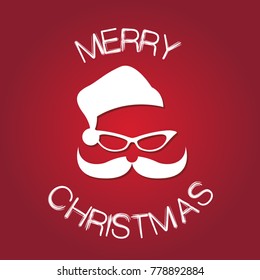 Santa clause with hat beard and glasses vector illustration, Christmas hipster poster for party, mask santa clause, face santa, santa hipster claus. vector merry christmas design silhouette, clip art