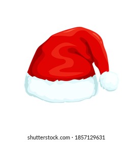 Santa Clause hat icon cartoon style vector illustration. Festive Xmas red cap isolated on white.