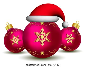 Santa Clause Hat On Decorative Ornaments (Vector)