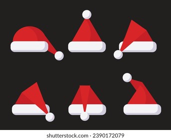 Santa clause hats  flat design vector illustration. Christmas 2023. Christmas decoration cartoon. Christmas accessories