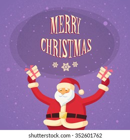 Santa Clause Hold Gift Box Present Merry Christmas Flat Vector Illustration