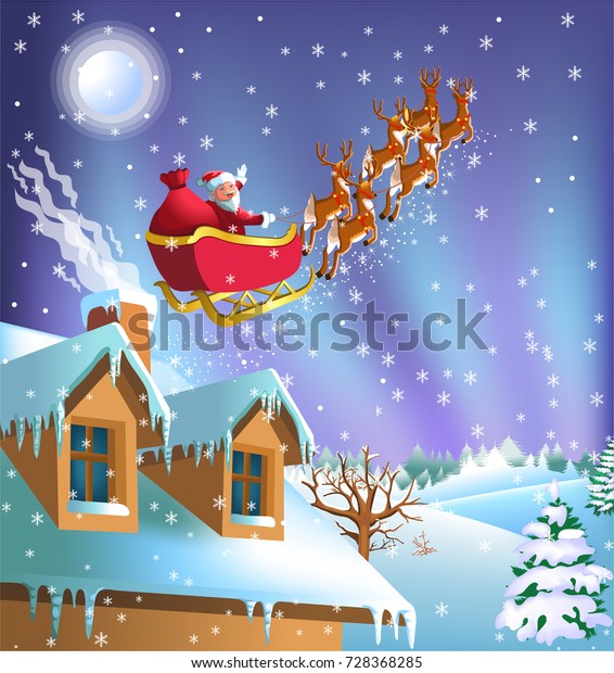 Santa Clause Leaving House His Sleigh Stock Vector (Royalty Free ...