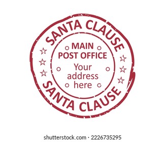 Santa Clause main post office North Pole grunge rubber stamp design with white background