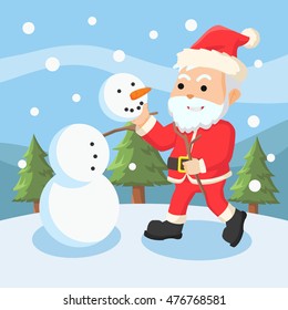 santa clause making a snow man