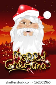 Santa Clause And Merry Christmas Lettering - Vector Illustration, Graphic Design Editable For Your Design