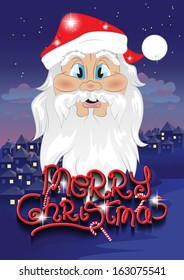 Santa Clause And Merry Christmas Lettering - Vector Illustration, Graphic Design Editable For Your Design