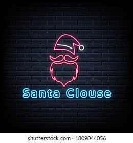 Santa Clause neon signs vector. Design template neon sign