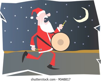 Santa clause on carol and playing drum	