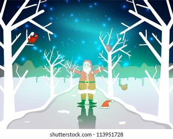 Santa Clause on winter night, Merry Christmas background. EPS 10.
