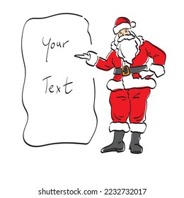 santa clause presenting blank space illustration vector hand drawn isolated on white background line art.