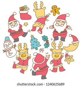 Santa Clause and reindeer character with ornament illustration