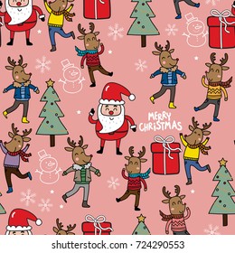 Santa clause and reindeer seamless pattern