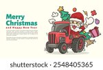 santa clause ride tractor for farmer chirstmas and happy new year greeting card and web page template vector illustration