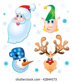 Santa Clause, Rudolph, Elf and Snowman