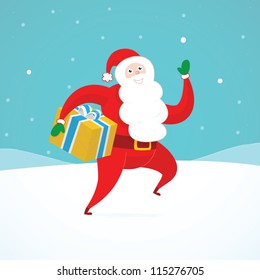 Santa clause running with present
