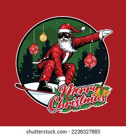 santa clause snowboard freestyle christmas hand drwan illustration banner vector desgn
