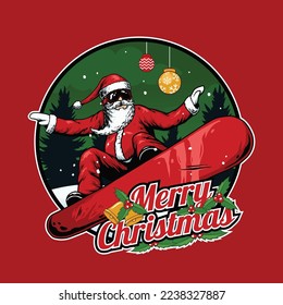 santa clause snowboard freestyle christmas hand drwan illustration banner vector desgn