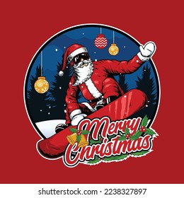 santa clause snowboard freestyle christmas hand drwan illustration banner vector desgn