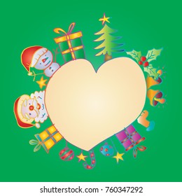 Santa Clause and Snowman in Heart frame.