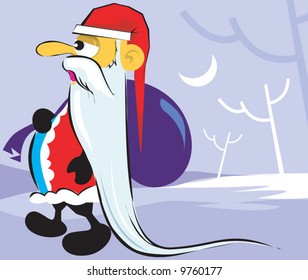 Santa clause standing with gift  bag	