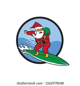 Santa clause surfing vector illustration