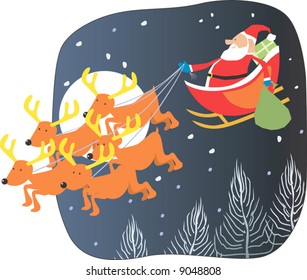 Santa clause taking a ride in a sledge on Christmas night	